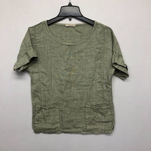 Francesca Bettini Women Short Sleeve Linen Top Blouse Shirt Size Medium B218 -26